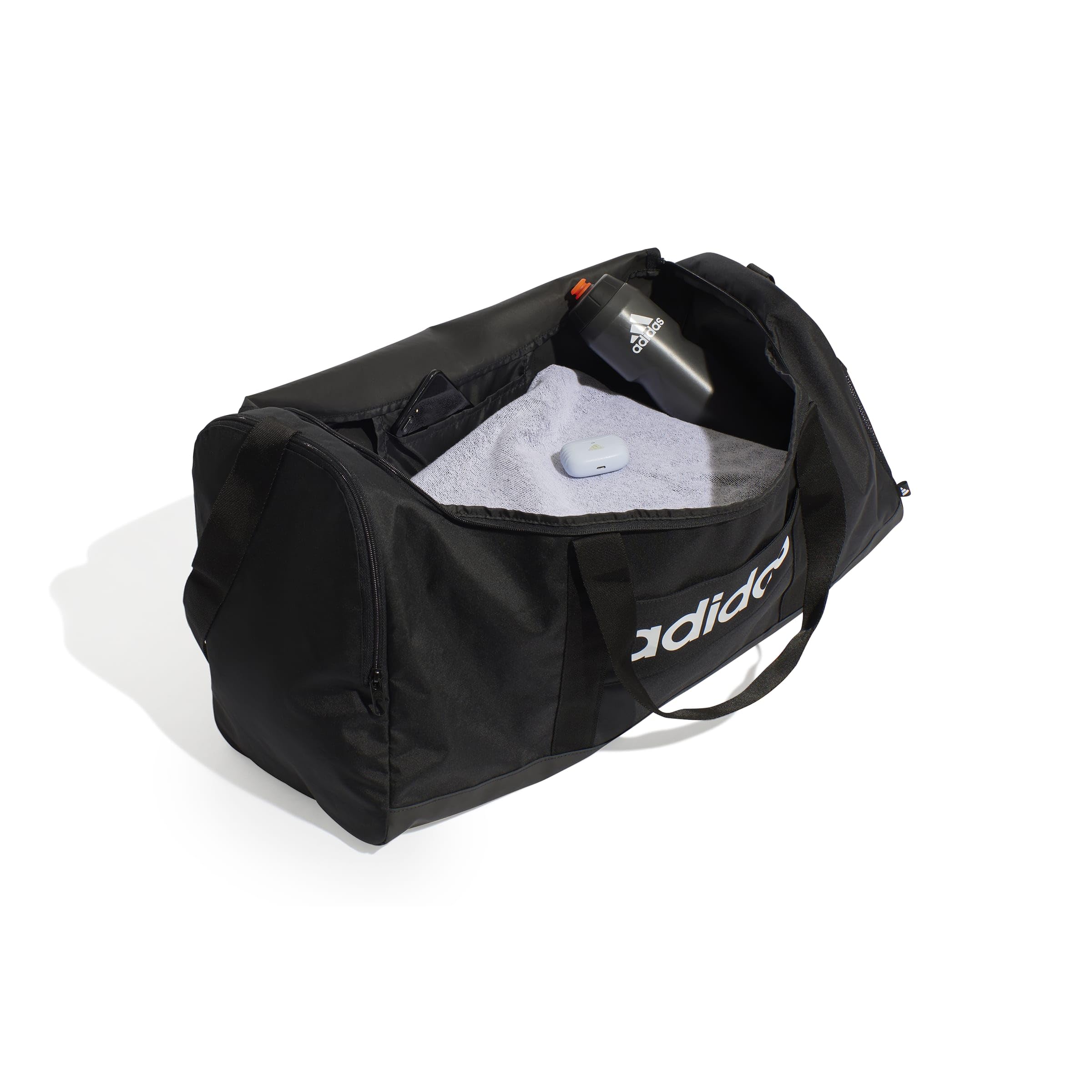 adidas Unisex Essentials Linear Duffel Bag Duffel Bag, Black/Black/White, L 6