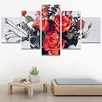 SIGNWIN 5 Panel Canvas Wall Art Red Arrangement for Home Decorations Ready to Hang - 60