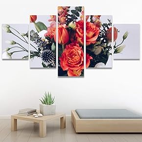 SIGNWIN 5 Panel Canvas Wall Art Red Arrangement...