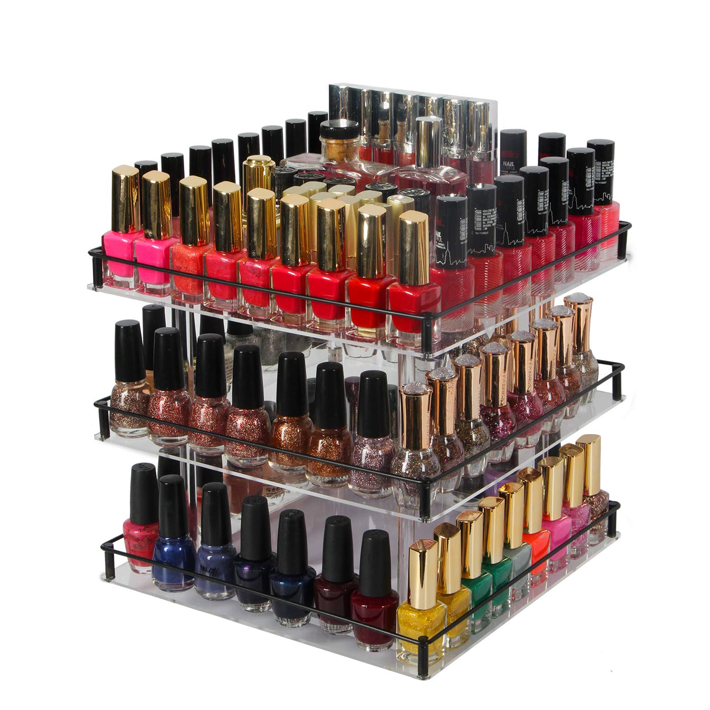 JackCubeDesign 3 Tier Acrylic 210 Nail Polish 360 Rotating Display Rack Organiser Stand Makeup Cosmetics Storage Box Carousel Shelf with Iron Guard(3tier) – :MK302-3