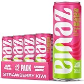 Zevia Zero Sugar Energy Drink, Strawberry Kiwi, 12 oz Cans (12-Pack) &ndash; Naturally Sweetened, Zero Calorie Sugar Free Energy - Non-GMO Project Verified, Gluten-Free, Vegan