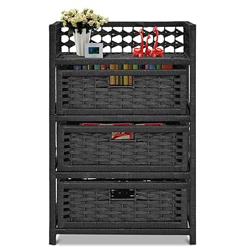 Amazon Com Kchex 3 Drawer Storage Unit Tower Shelf Wicker