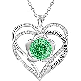 Aurora Tears Birthstone Love Heart Pendant Necklace - 925 Sterling Silver Rose Cut Cubic Zirconia I Love You Necklace Anniversary Birthday Jewelry Gift for Women Wife Mom Daughter