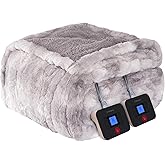 Westinghouse Electric Blanket Queen, Faux Fur Heated Blanket with 10 Heating Levels & 1-12 Hours Auto Off, Soft Cozy Sherpa Heated Blanket Washable Blanket (84" x 90" Queen Size, Light Grey)