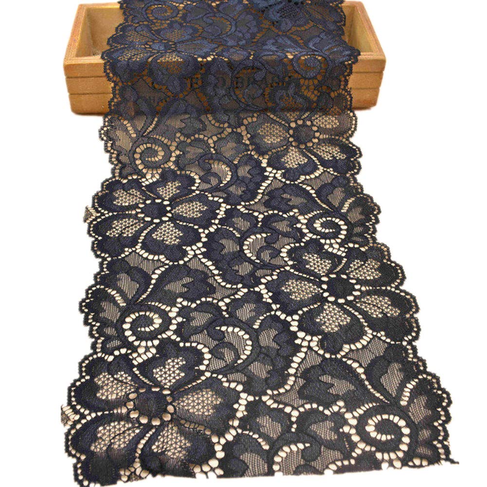 5 Yards Metallic Floral Lace Ribbon Stretch Lace Trim Elastic Webbing Nigerian African Fabric Width 18cm for DIY Craft Jewelry Making Clothes Accessories Gift Wrapping Wedding Party Decor (Black)