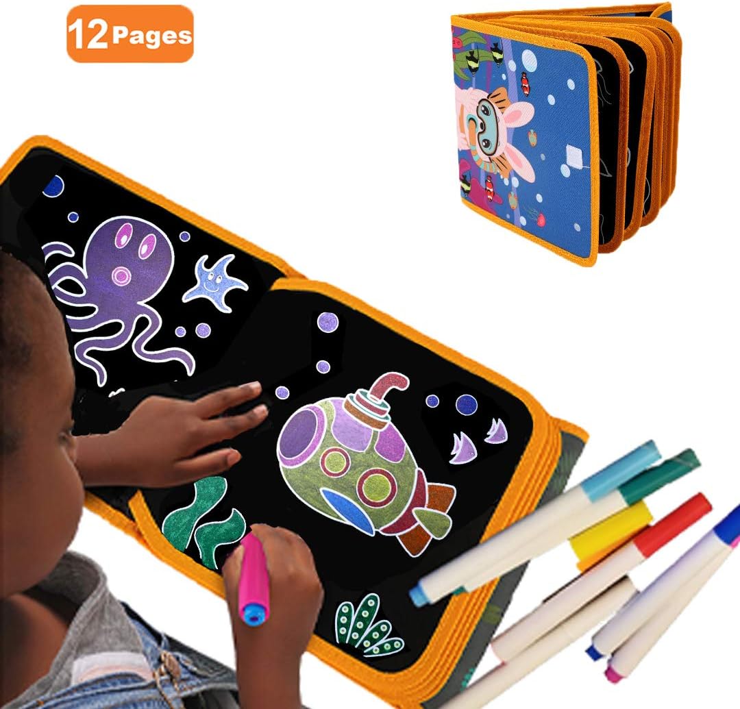 SRDX Portable Erasable Doodle Book. Reuse Double-Sided Drawing Board .Great Gift For kids Toddlers Girls Boys .Car Airplane Road Trip travel Painting activity.Best Toys For age 3 4 5 6 7 8 (OCEAN)