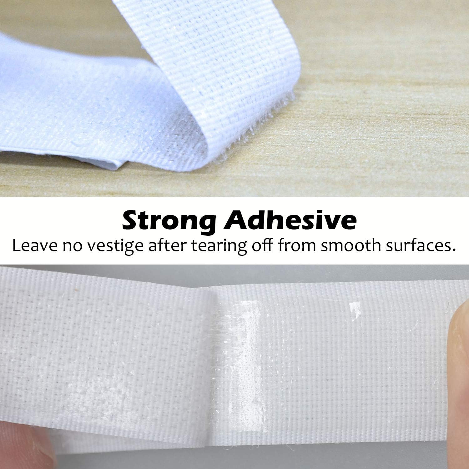 Fesoar Hook and Loop Strip Tape, Double Sided Self Adhesive Sticky Back Fastening Tape (20 mm x 8 m, White) - Image 4