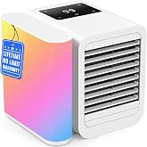 DRAWLEY Portable Air Conditioners Fan: Air Conditioner, Ac Unit | Evaporative Air Cooler - Personal Mini Air Cooler with Timer &amp; 7 Light Ac Unit for Bedroom Room Desktop Office (Fresh White)
