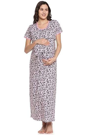 Womens Pink Printed Maternity Nightdress