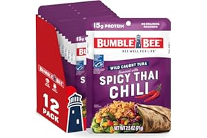 Bumble Bee Spicy Thai Chili Seasoned Tuna, 2.5 oz Pouches (Pack of 12) - Ready to Eat - Wild Caught Tuna Packet - 15g Protein per Serving - PERFECT, PORTABLE, GOODNESS