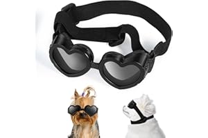 IKUSO Dog Sunglasses Small Breed,UV Protection Dog Sunglasses with Adjustable Strap, Heart Dog Goggles for Waterproof Windproof Anti-Fog Eye Protection,Beach Accessories for Puppy (Black)