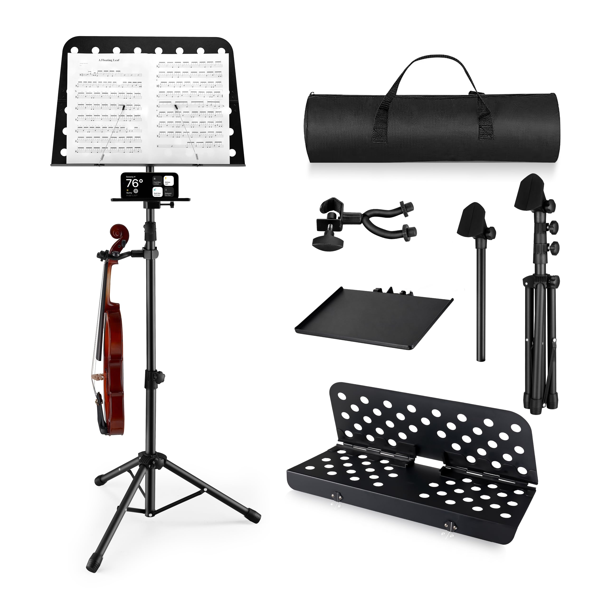 Photo 1 of Vangoa Music Stand, Professional Portable Music Stand for Sheet Music with Violin Hanger, Folding Sheet Music Folder Music Instrument Stand with Carrying Bag, MD-3