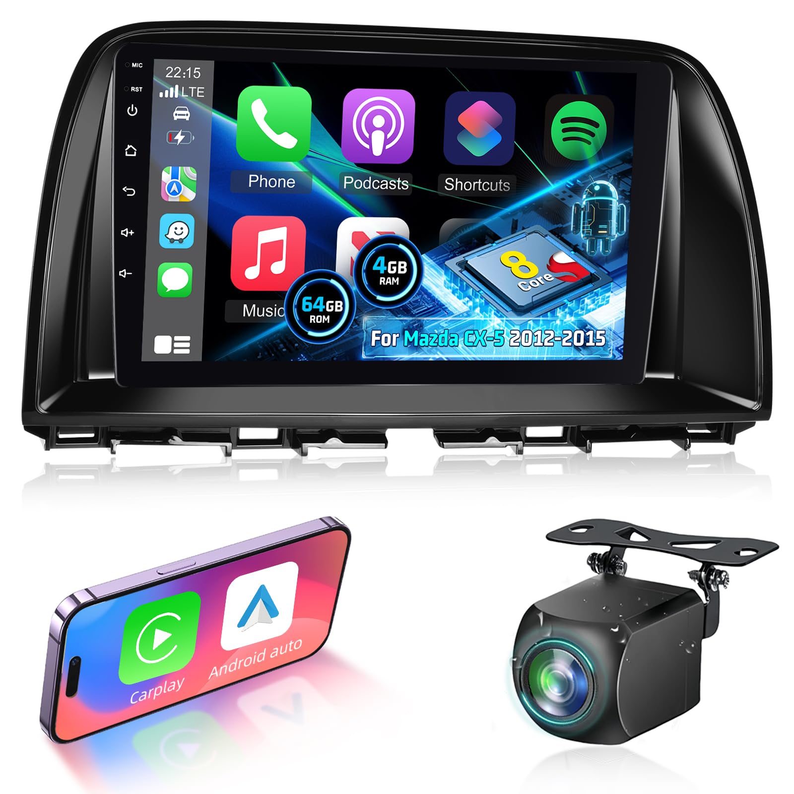 Photo 1 of [Qualcomm 8 Core 4+64G] Android 15 Car Radio for Mazda CX-5 CX5 CX 5 2012-2015 - Wireless Carplay and Android Auto - 9 Inch 1280 * 720 IPS Touchscreen Car Stereo - DSP/GPS/SWC + AHD Backup Camera