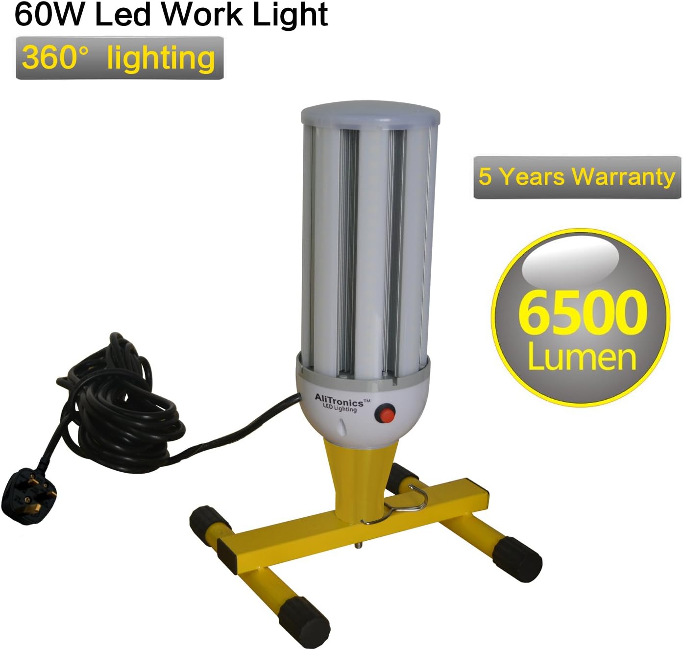 60W Led work task Light,360° light 6500 Lumens,5 Years Warranty,360° beam angle,Equal to 250-300W Metal Halide Work Light,AC100-277V,Both used in indoor and outdoor