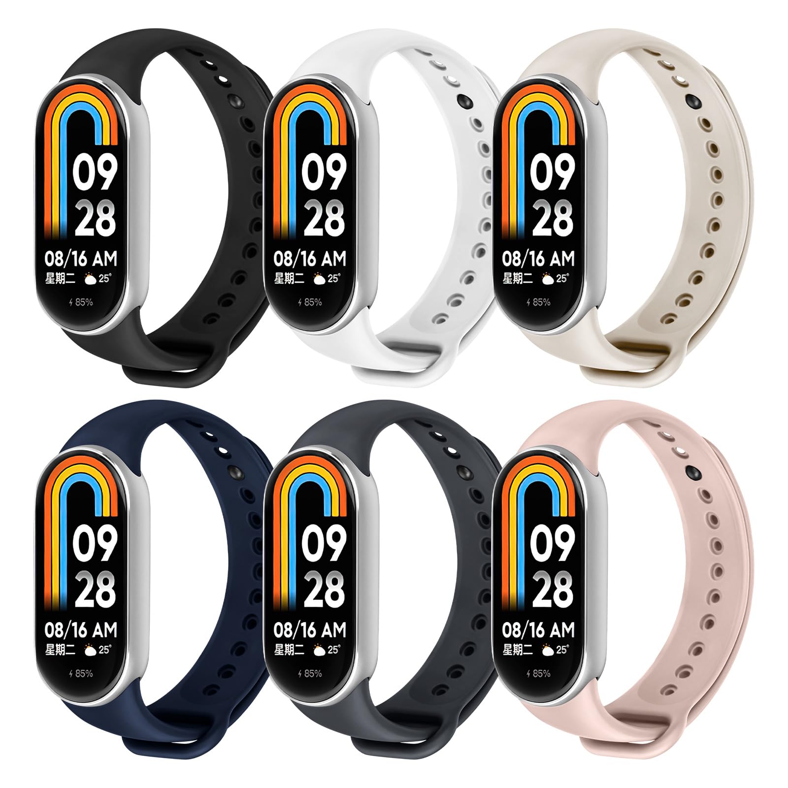 Ainiv 6pcs Silicone/Knitted/Stainless Steel Replacement Watch Band Compatible with Xiaomi Mi Band 7/6/5, Adjustable Sports Strap