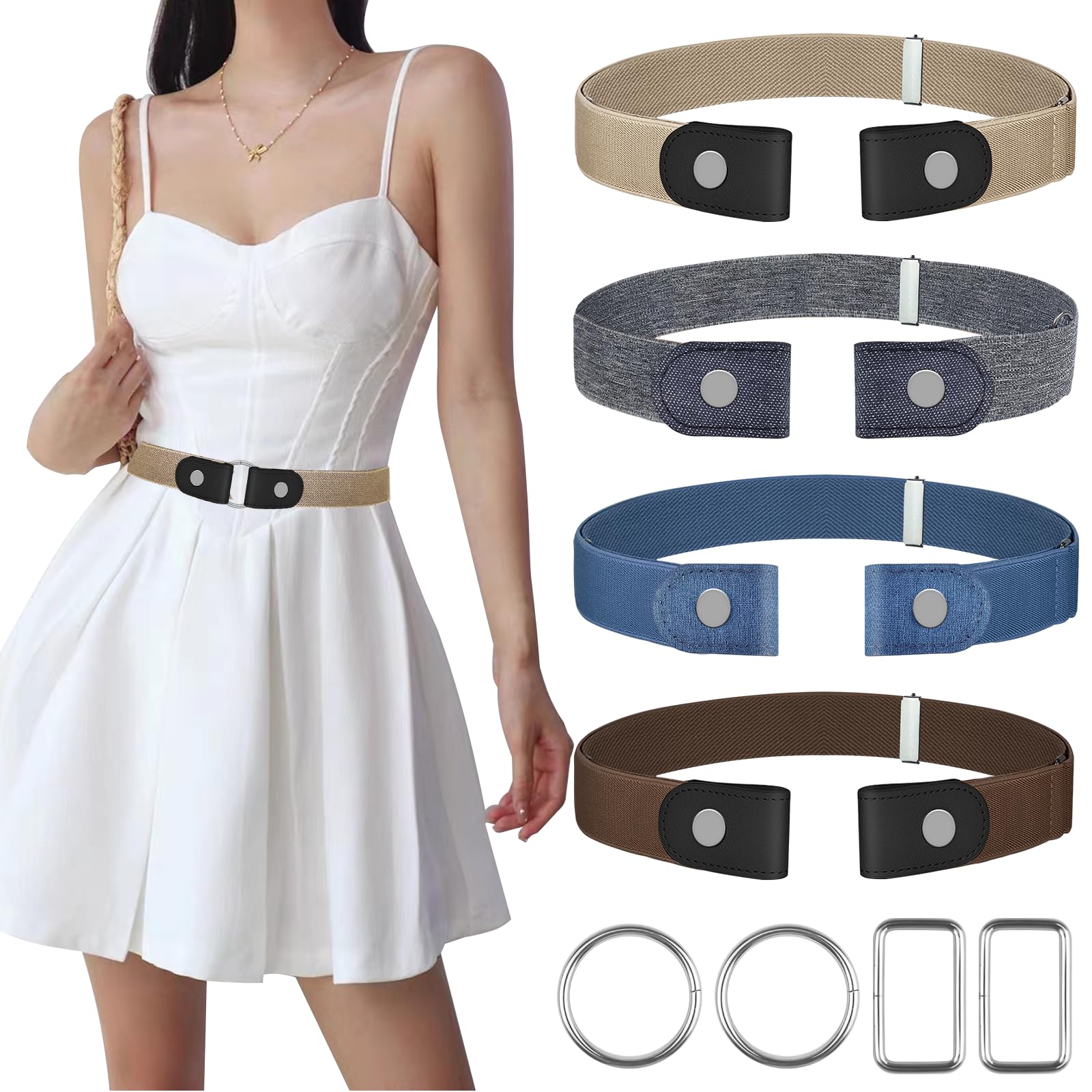 Photo 1 of ?4 Pcs?No Buckle Stretch Belt for Women and Men Elastic Waist Belt Invisible Belts for Jeans Pants (4Pcs Set B, L-XXL:Waist Size 32''-49'')