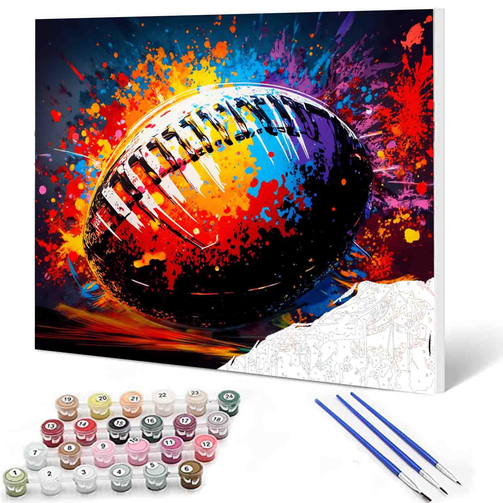 Photo 1 of Paint by Numbers Kits 16 x 20 inches Canvas DIY Oil Painting for Boys,Students,Adults Beginner with Brushes & Acrylic Pigment - Rugby Sports Lovers(Without Frame) for Boys Room Wall Decor