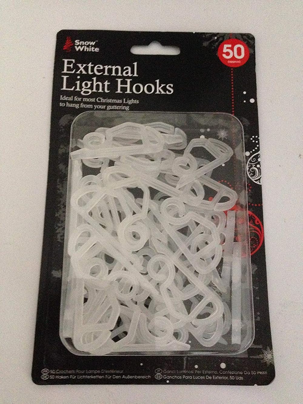 Snow White 50 x Gutter Hanging Hooks Clips for Outdoor Xmas Lights