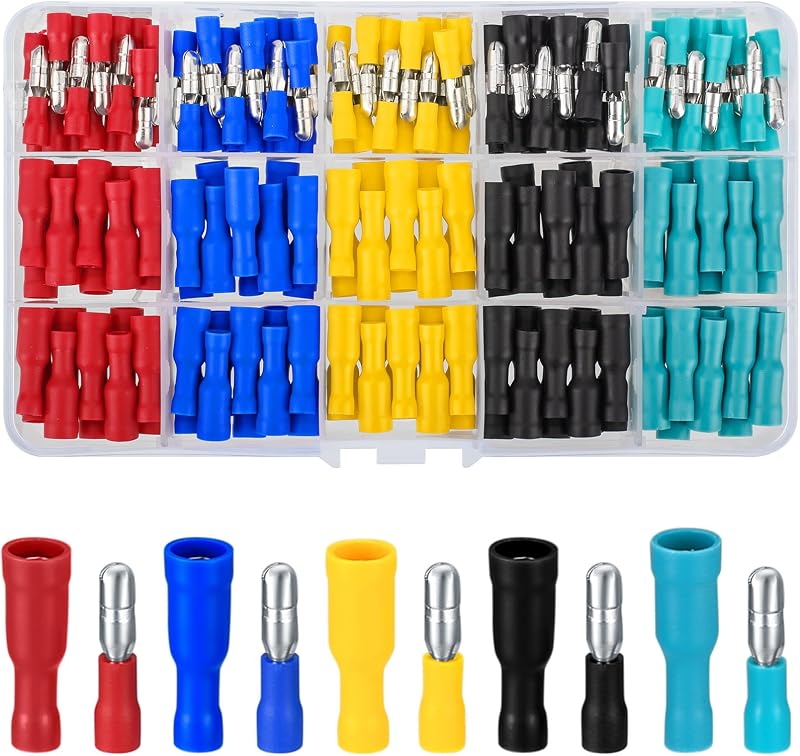 woshilaoDS 200 Pcs Bullet Connectors Set 22-16 AWG Brass Copper Terminals