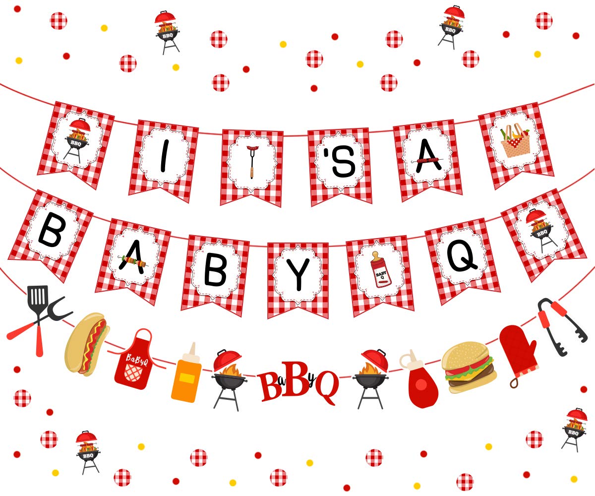Kreatwow BBQ Baby Shower Banner Decorations Picnic Party Decorations for Boy Girl It’s A Baby Q Banner BBQ Barbecue Themed Baby Shower Gender Reveal Decor Supplies