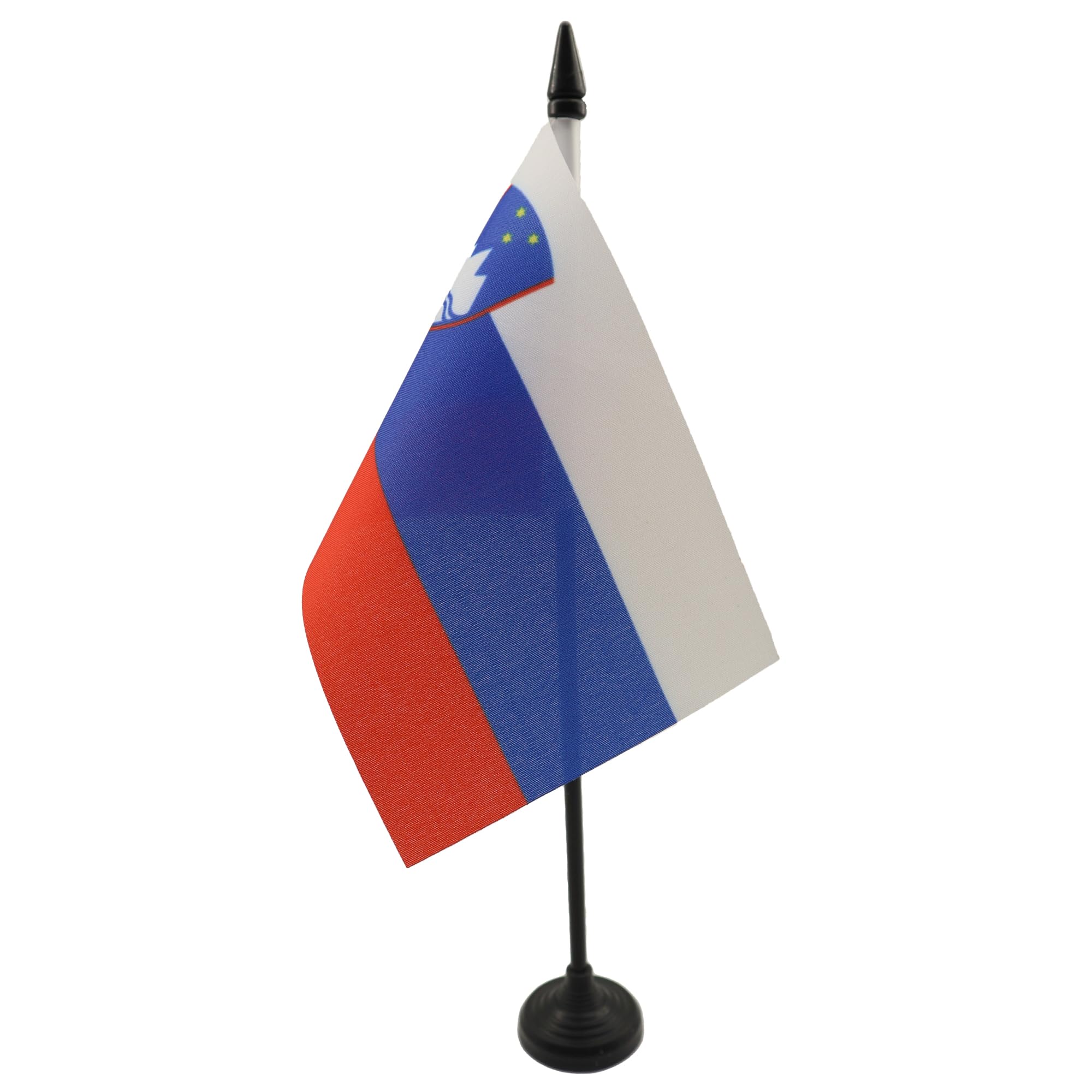 AZ FLAG - Slovenia Table Flag 4'' x 6'' - Slovenian Office Mini Banner 100% Polyester 15 x 10 cm - Mini Desk Flag with 10'' Pole and Black Plastic Base