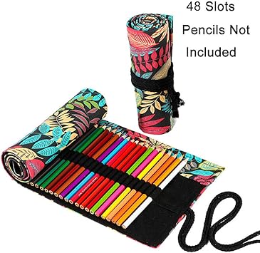 Amazon Com Leaf Roll Up Pencil Case 48 Slots Canvas Colored