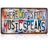 TREEPERI Vintage License plate Where Words Fail Music Speaks Wall Decor Music Room Metal Sign Tin Signs