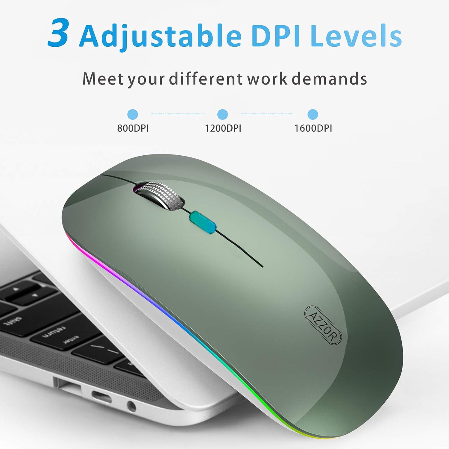 Uiosmuph G12 Wireless Mouse, 2.4GHz with USB Receiver & USB C Adapter, Slim Rechargeable Silent Wireless Mouse for Laptop PC - Image 4