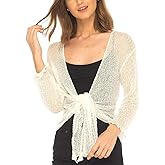SHU-SHI Sheer Shrug for Women Mesh Knit Cover Up Lightweight Dressy Cardigan for Summer Tie Top Wrap