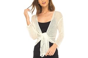 SHU-SHI Womens Sheer Shrug Tie Top Open Front Cardigan Lightweight Knit