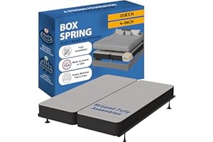 Greaton, Box Spring Bed Base Queen Size, 4-Inch Wood Mattress Foundation – Amish Made in USA – Quiet Noise Free, 2-Pieces Under Mattress-Support BoxSpring, Fully Assembled, Gray