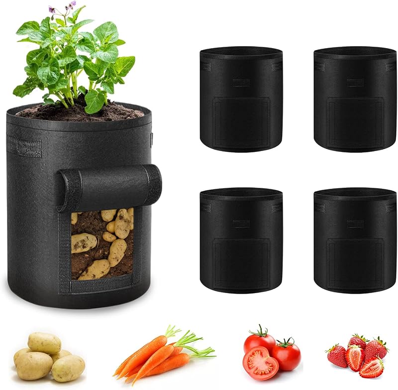 Ohiyoo Potato Grow Bags 15 Gallon 5 Pack with Handles & Window Flap