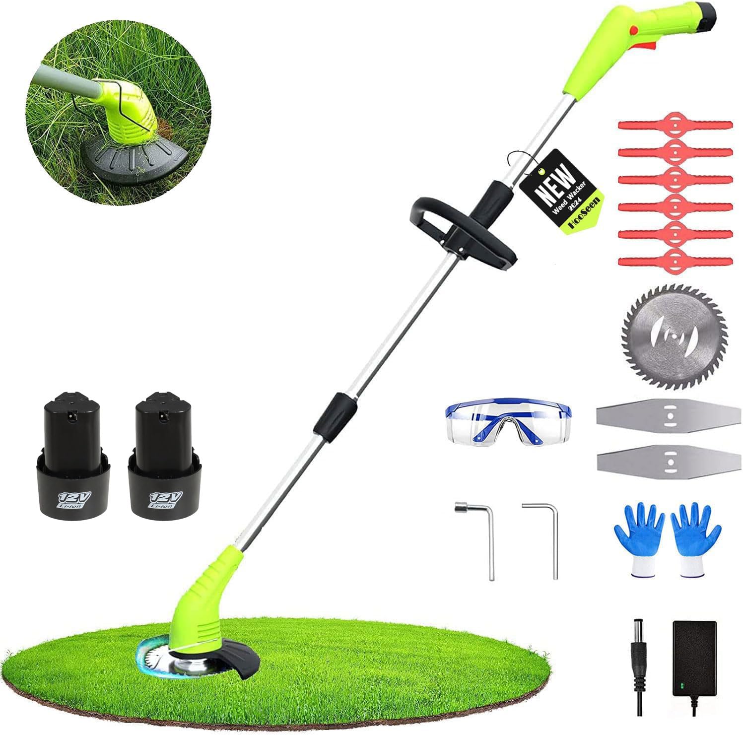 Photo 1 of Cordless Wacker, Grass Trimmer with 2Pcs 2.0Ah Li-Ion Battery Powered and 3 Types Blades,12V Electric Weed Trimmer/Edger for Garden Yard Work and Lawn Care