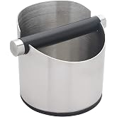 DIBTSA Espresso Knock Box, Stainless Steel Coffee Grounds Knock Box, With Removable Knock Bar and Non-Slip Rubber Base (Silver)