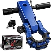 AUTMATCH Shackle Hitch Receiver 2" with 3/4" Mega D Ring Shackle and 5/8" Trailer Hitch Lock Pin, 68,000 Lbs Break Strength Heavy Duty Receiver Towing Kit for Off-Road Vehicle Recovery, Blue