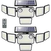 omibee Solar Lights Outdoor, 6000LM 284 LEDs Dual Motion Sensor Solar Flood Lights 6 Heads Security Wall Lights, IP65 Waterproof, Remote Control for Garden, Outside, Backyard, 2 Pack