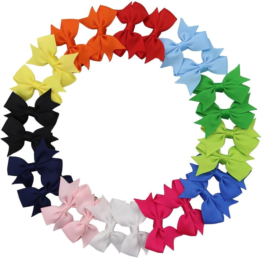 QtGirl 24pcs 2" Mini Pinwheel Pigtail Hair Bows with Alligator Clips Grosgrain Ribbon Hairbows for Baby Girls Toddlers Kids in Pairs