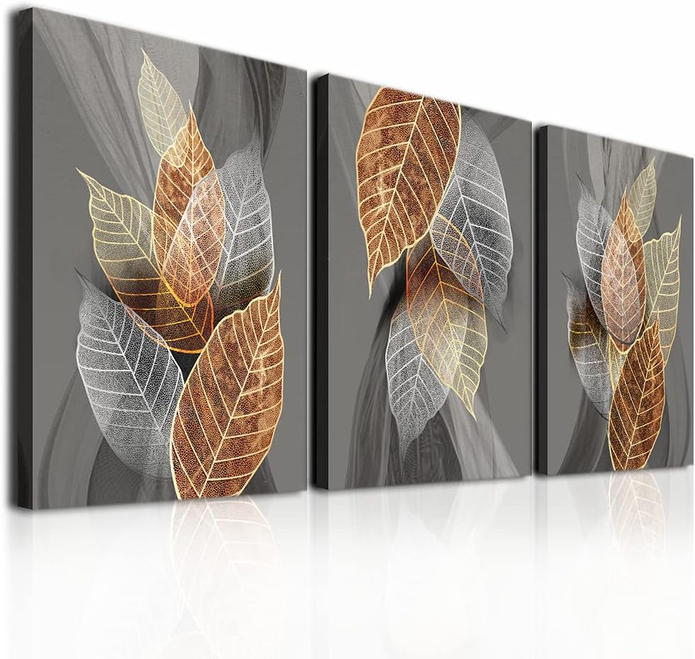 Wall Décor - Canvas Wall Art For Living Room, Family Wall Decorations, Kitchen, Bathroom, Bedroom Modern Wall Decor Black Paintings Abstract Leaves Pictures Artwork Inspirational Home Decor 3 Pieces