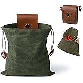 Foraging Bag, Outdoor Picking Fruit Bags, Waxed Canvas Foraging Pouch, Foldable Leather Belt Pouch with Drawstring Multi-Purpose Picking Bag for Camping, Shells, Treasures, Travel, Hiking