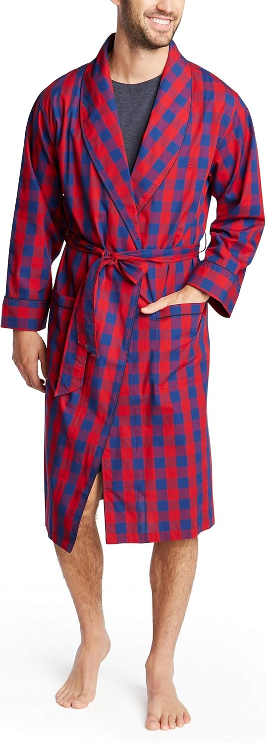 Nautica Men's Long Sleeve Lightweight Cotton Woven Robe at  Men’s Clothing store