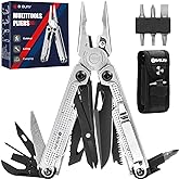 BIBURY Multitool Pliers, Stainless Steel Multi Tool with Improved Rope Cutter & Screw Drive, Foldable Self-Locking Multitools
