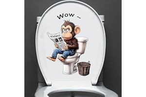 Nouiroy Cute Animal Reading Newspaper Toilet Lid Decal - Humorous Home Decor, Easy-to-Apply Ceramic Tile & Water Tank Decal, Semi-Gloss Finish, Cat Bathroom Decor (Monkey)