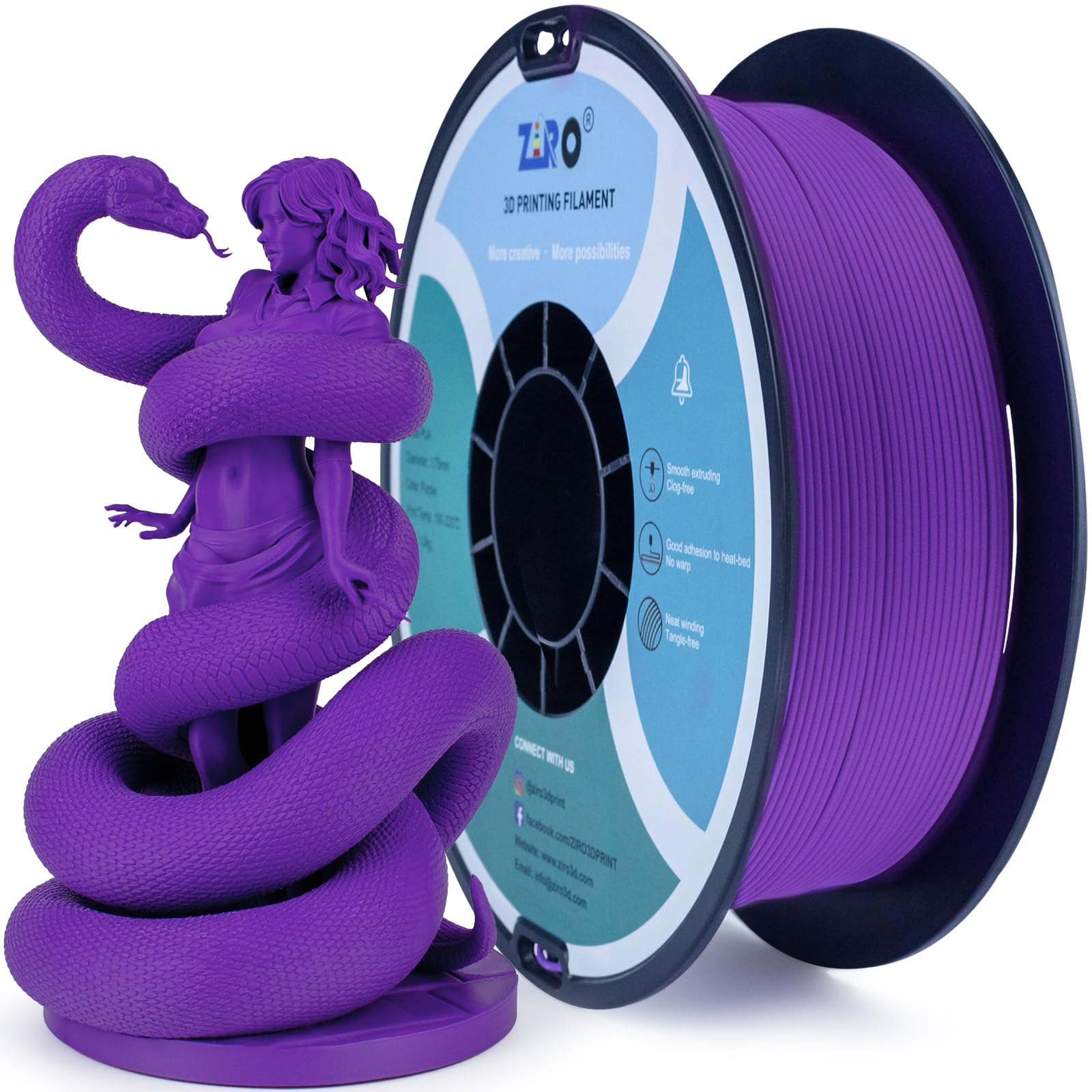 ZIRO Matte PLA Filament 1.75mm, 1KG 3D Printer Filament, High Toughness PLA, Dimensional Accuracy +/- 0.03mm, Matte Purple
