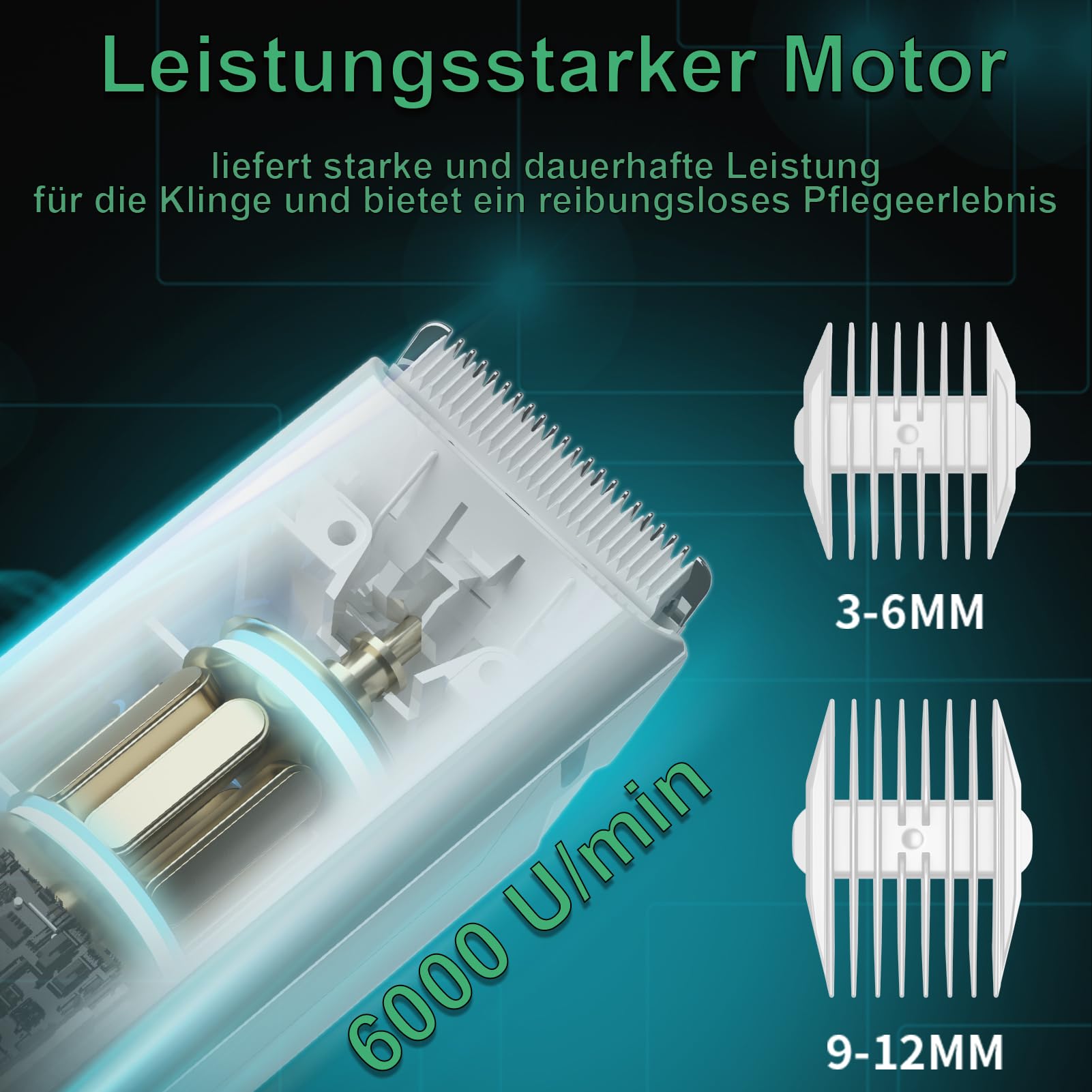 Profi Haarschneidemaschine für Hund Katze, Leise Hundeschermaschine mit Keramische Klinge, Elektrische Tierhaarschneidemaschine, IPX7 Wasserdicht (Grün) 3