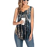 AMCLOS Womens Tops V Neck Tanks Summer Sleeveless Shirts Swing Flowy Tunic Ruffle Button Down Casual Vest Blouses