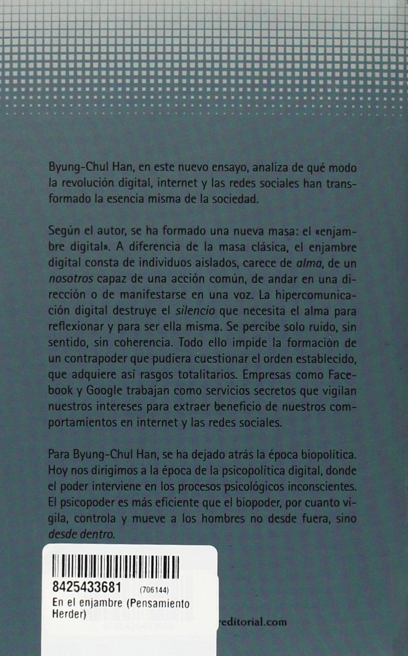 Amazon Com En El Enjambre 9788425433689 Han Byung Chul Gabas Raul Libros