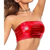 Gatielzana Women's Metallic Crop Top Shiny Strapless Tube Bra for Dancing, Raves, Festivals, Costumes