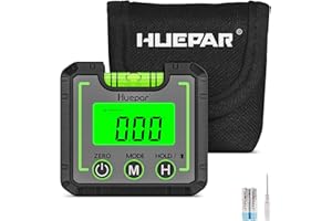 Huepar Digital Level Angle Gauge Mini Angle Finder Level Box with V-Groove Magnetic Base&Backlit LCD Bevel Gauge Inclinometer for Carpentry,Building, Automobile, Masonry - 0~360° Fast Measurement AG01