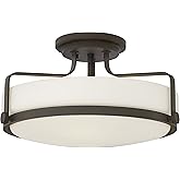 Hinkley Harper 3643OZ Large Semi-Flush Ceiling Light, Sleek, Retro Style, Oil Rubbed Bronze and Etched Opal Glass