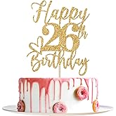 Gold Glitter Happy Birthday Cake Topper, Funny 26th Birthday Party Supplies